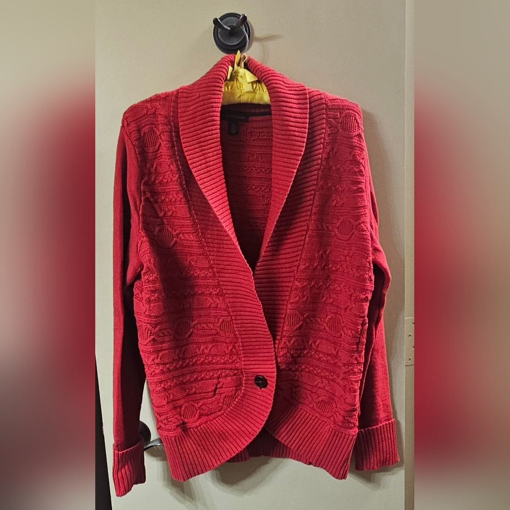 Women's Red Cotton Cardigan Sweater Tommy Hilfiger Size XL